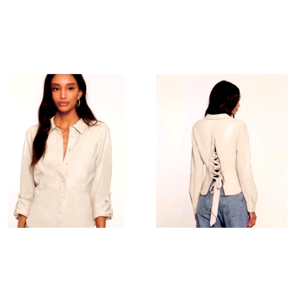 Heartloom Revolve Faux Leather Open Back Lace-Up Blouse  Size XS/SM